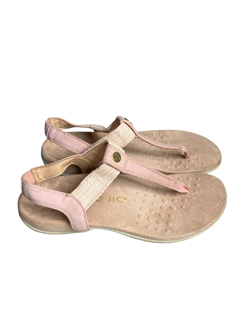 Vionic Brea Pink Leather Woven T-Strap Slingback Sandals Women 7.5 Arch Support